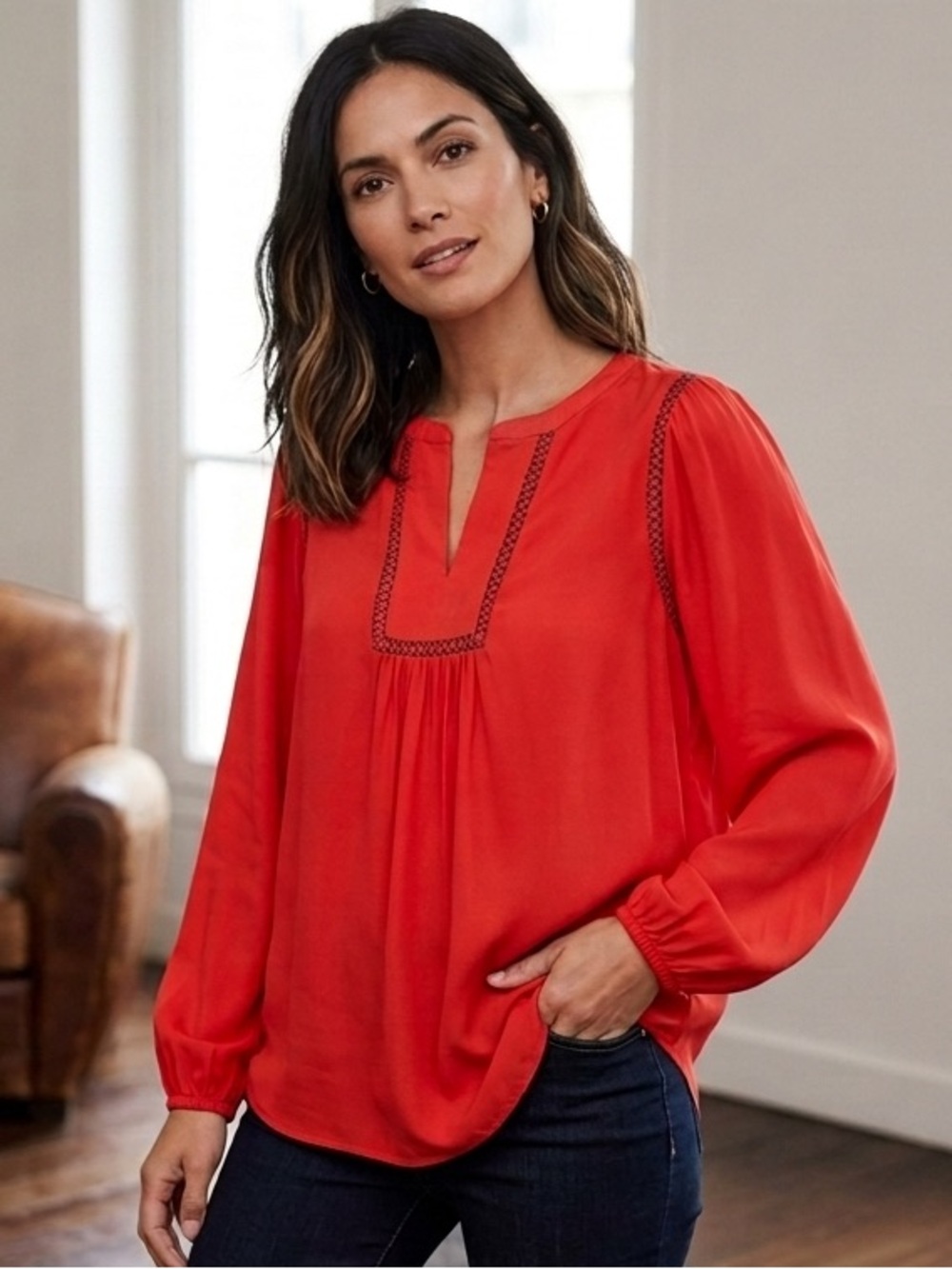 Gap Chic Top Blouse Size XS Crochet Lace Crinkle Crepe Boho Elegance relaxed